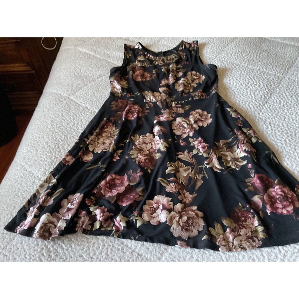 Colori‎ Floral Fit and Flare Dress Womens Large Black Excellent Sleeveless